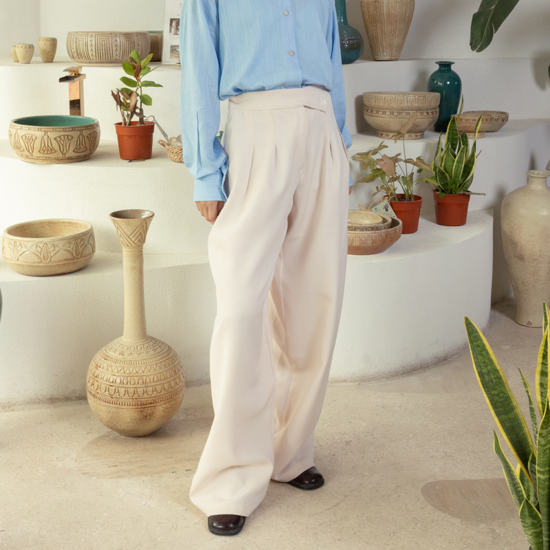 Creme Pleated Trouser